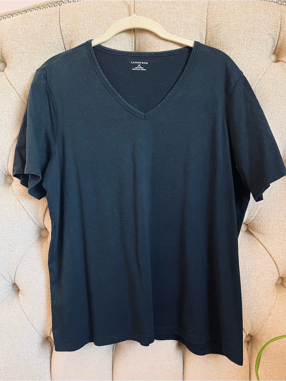 ♦️ B2G1 Land’s End Black cotton v neck tee large petite LP 14 - 16 short sleeve